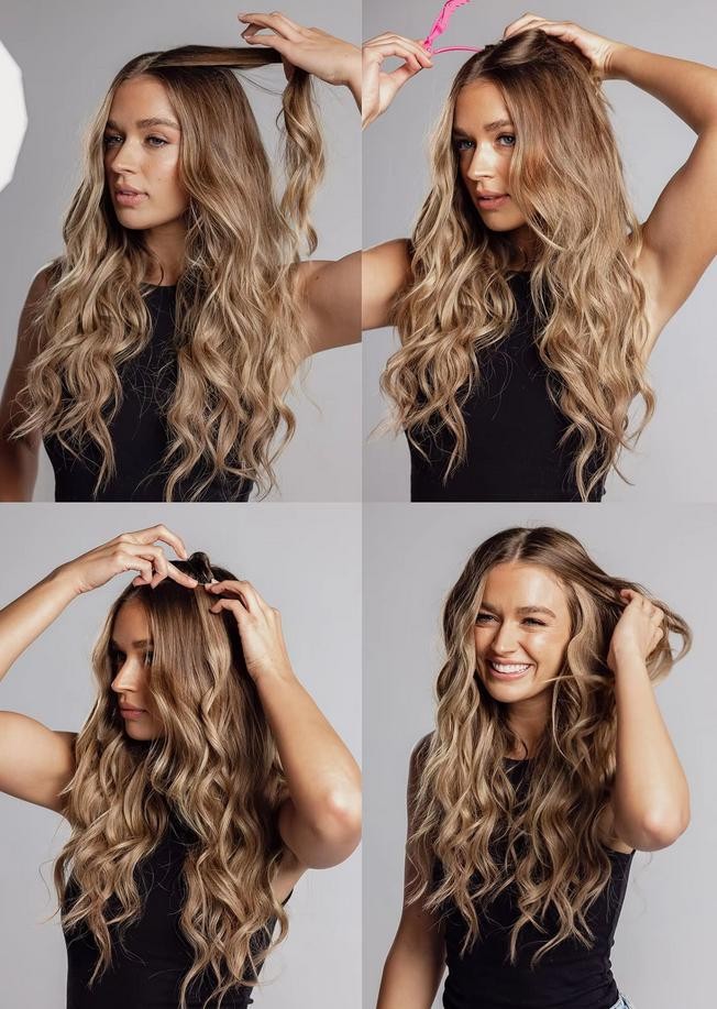 Wavy Hair Invisible Octopus Clips inRemy Human Handtied Butterfly Wefts Topper
