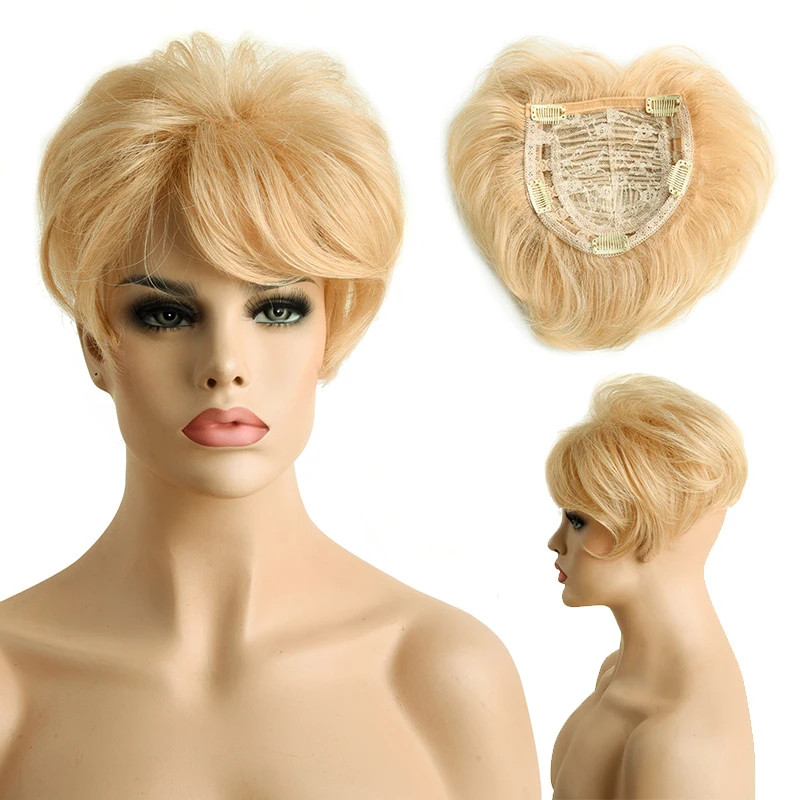 Short Pixie Cut Hair Topper Natural Wave Hair Pieces for Women Men Thinning Hair
