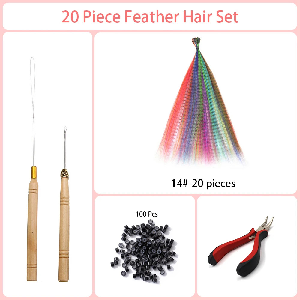 Heat Resistant Synthetic I-Tip Faux Feather Hair Extensions Pack For Women