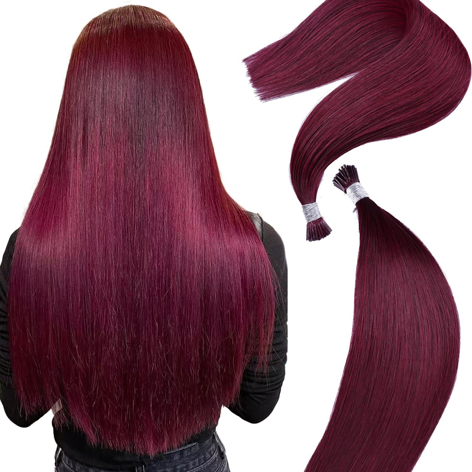 Eliysako I Tip Hair Extensions Human Hair 50G/Pack Burgundy 22Inch Human Hair
