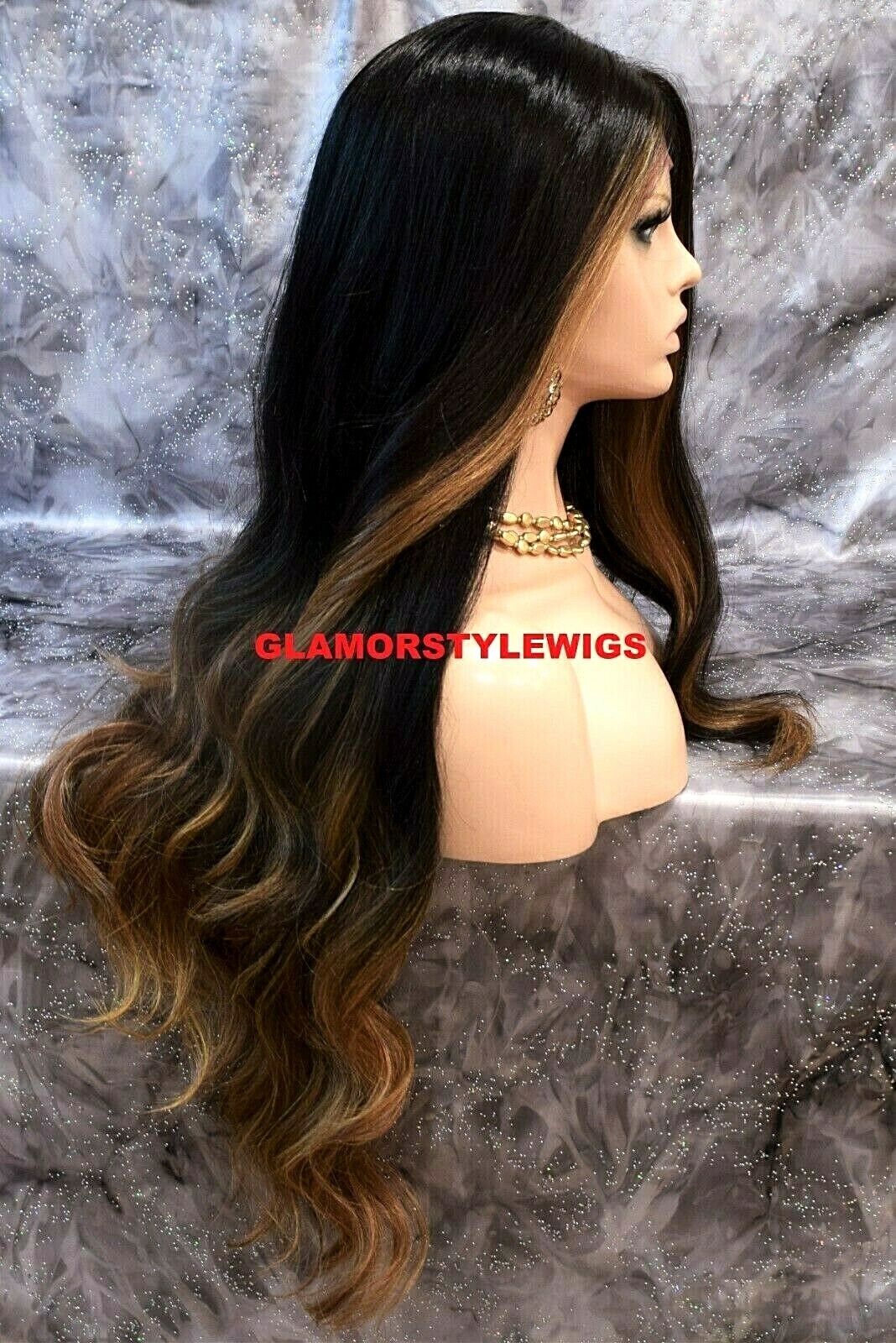 360 Free Part Human Hair Blend Lace Front Wig Long Ombre Brown Golden Blonde Mix