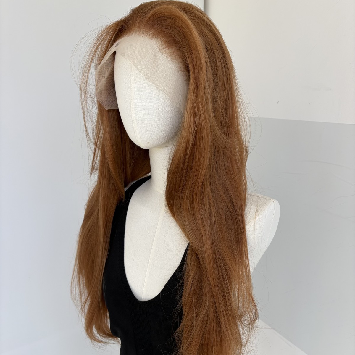 Ginger Brown Lace Frontal Wig Synthetic Hair Layered Long Straight