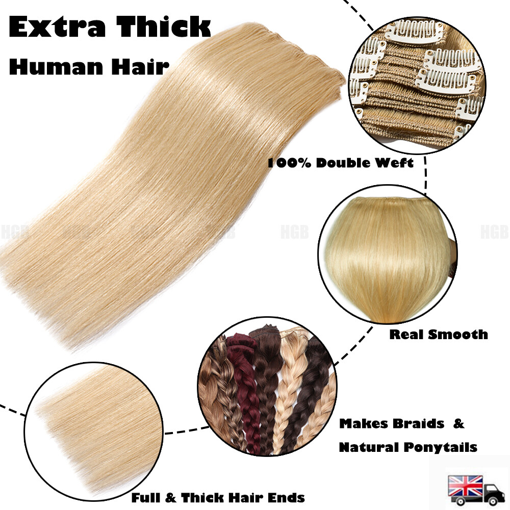 Extra Thick Double Weft Remy Clip In 100% Human Hair Extensions Full Head AAAAAA