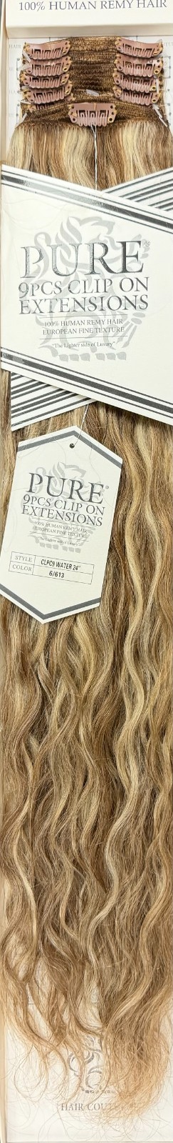 Hair Couture Pure Human Remy Hair 24″ Clip-On Extensions Water Wave 9pcs #6/613