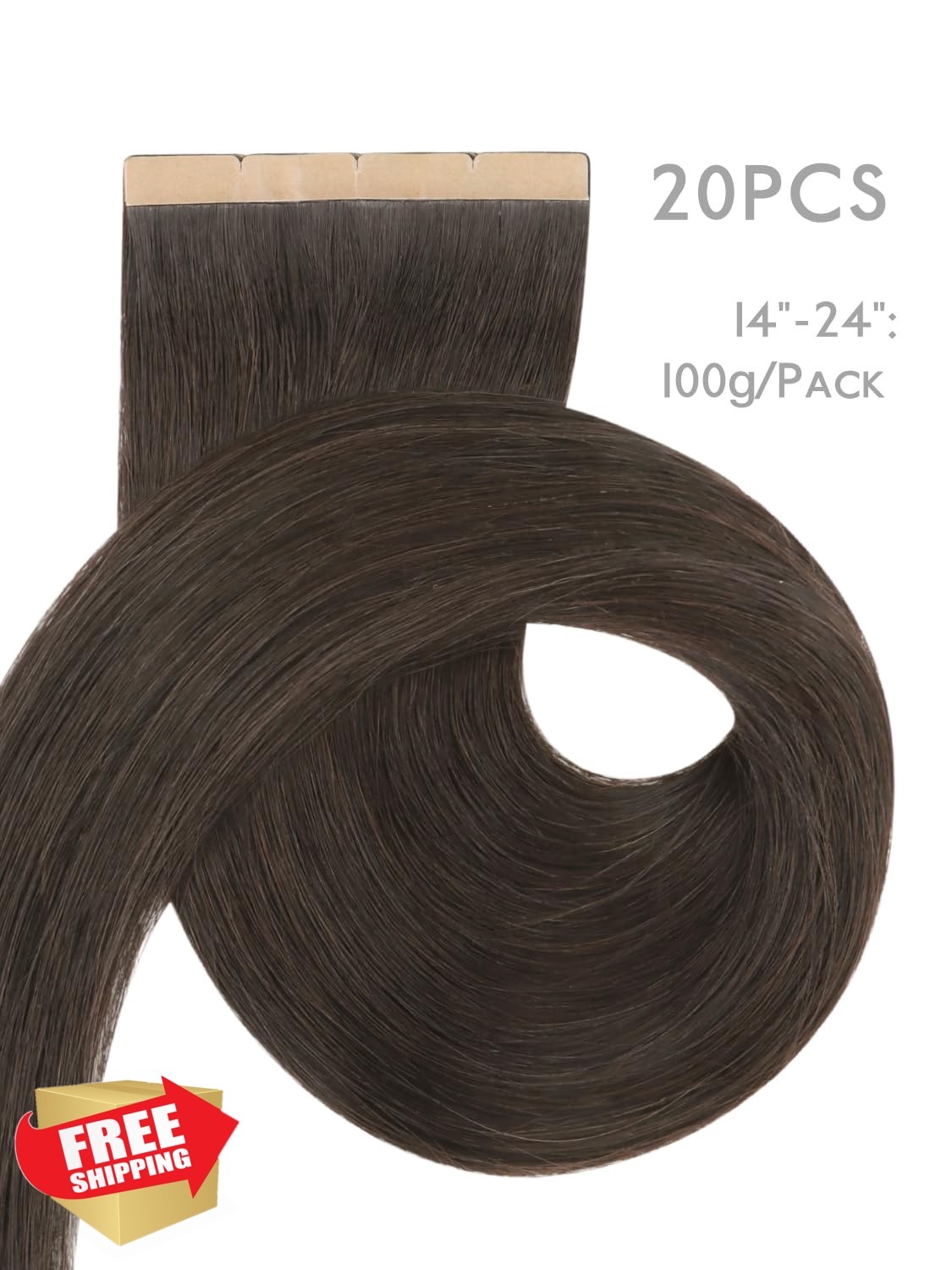 Wennalife Tape Hair Extensions 16″ 100g #1C Dark Brown