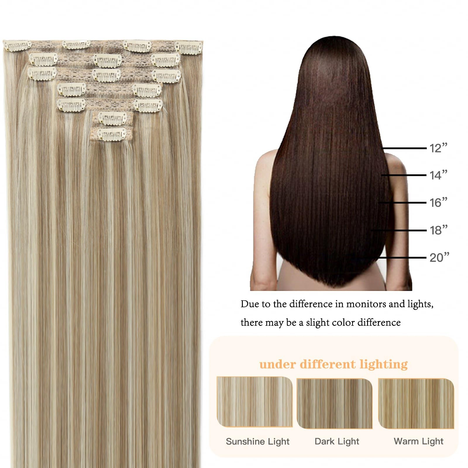 Fubili Clip In Hair Extensions Light Blonde Mix Golden Blonde Remy Clip On Hair