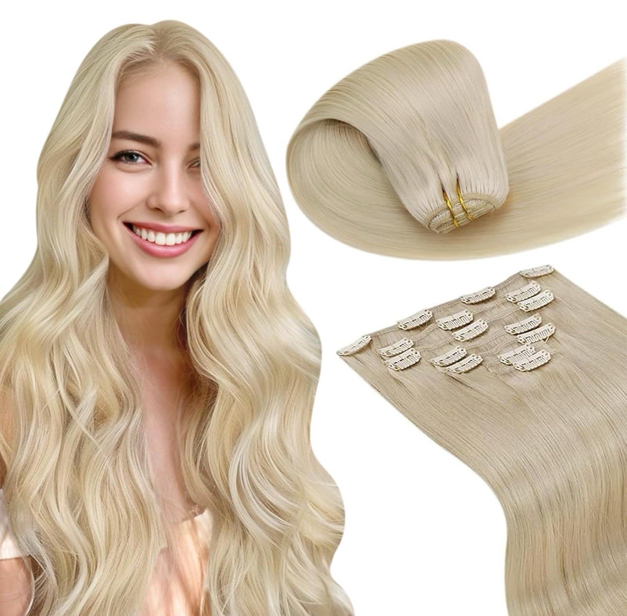 LaaVoo Human Hair Clip in Extensions Blonde 16 Inch 7pcs 120g