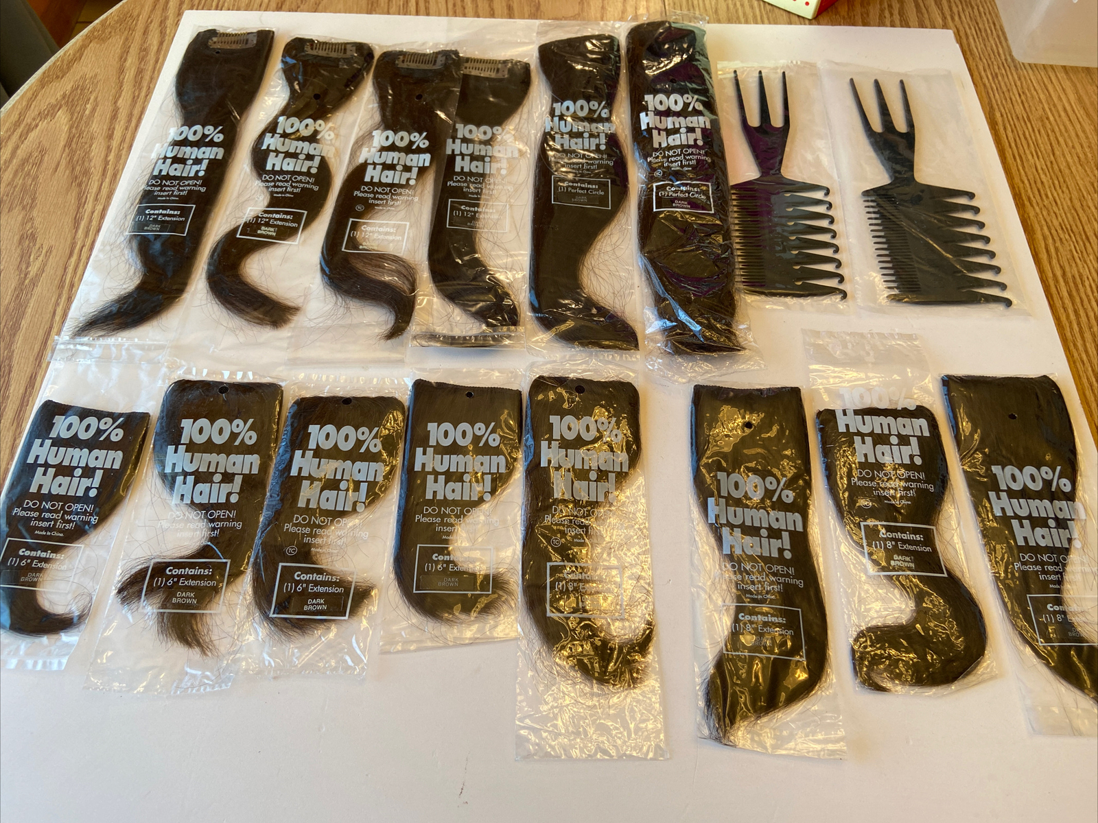 Brandless 100% Human Hair 12” 8” 6” Combs 14 PCS Clip In Extensions Dark Brown H