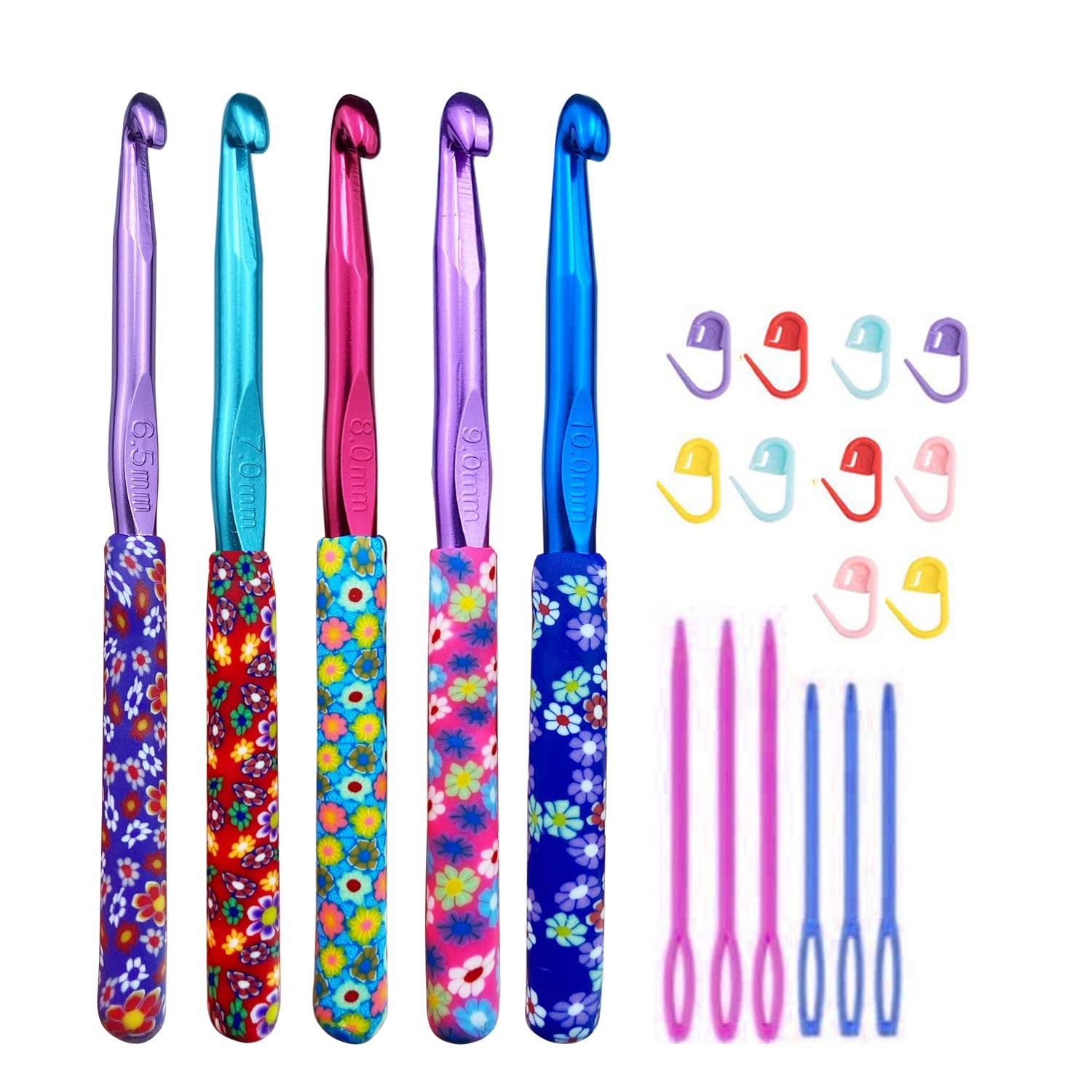 Large 5 Size Aluminum Crochet Hook Set 6.5mm,7mm,8mm,9mm,10mm, Multicolor