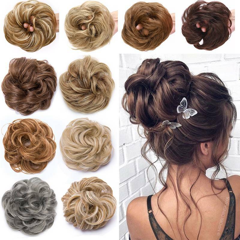 MEGA THICK Curly Chignon Messy Bun Updo Clip in Hair Extensions Rose Hair Piece