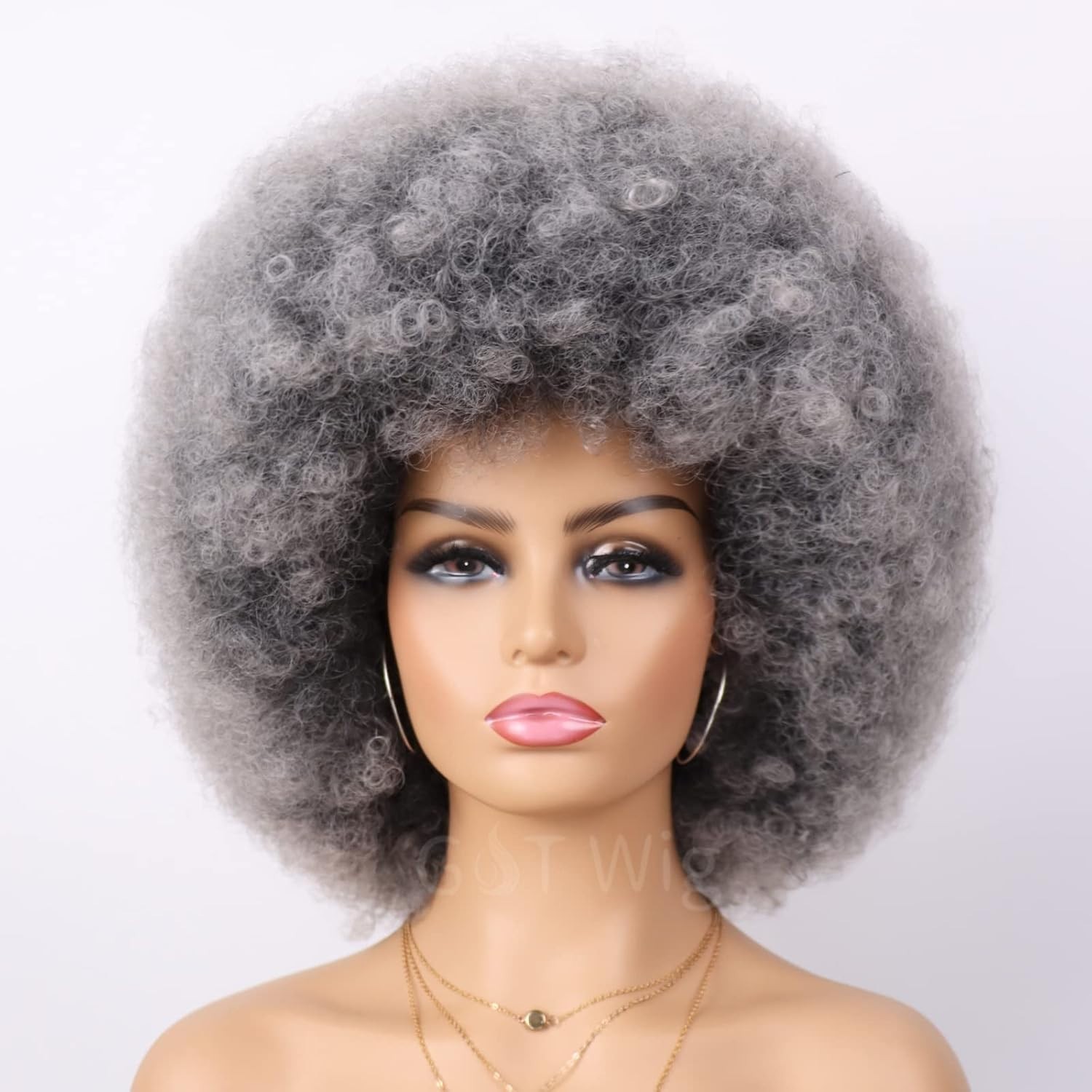 70s Dark Grey Afro Curly Wigs for Unisex Men Women Glueless Wear and Go Wig L…