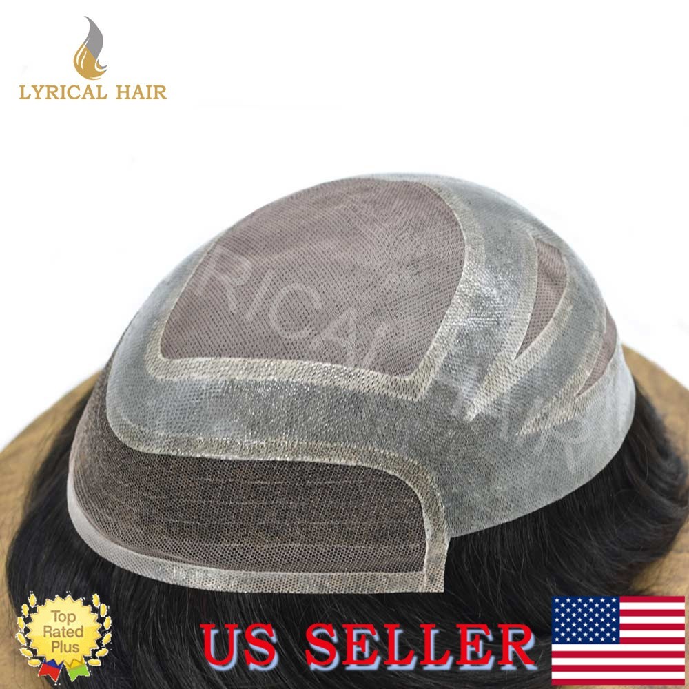 Lace Front Mens Toupee Human Hair Replacement Fine Mono Hairpiece Skin PU System