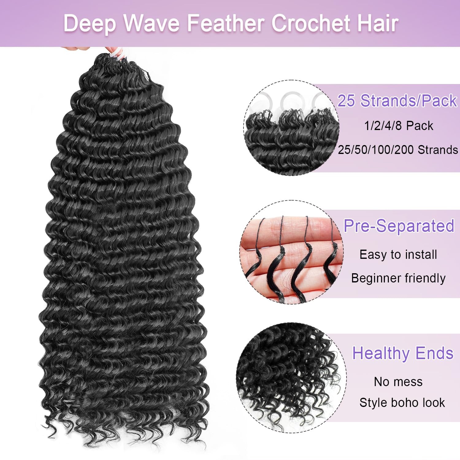 Deep Wave Feather Crochet Hair, 100 Strands Miracle Knots Hair Curly Crochet Hai