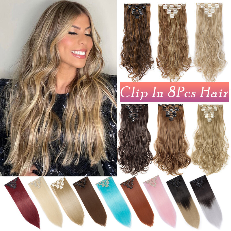 THICK 100% Real Clip In as Human Hair Extensions Weft FULL HEAD Balayage Brown