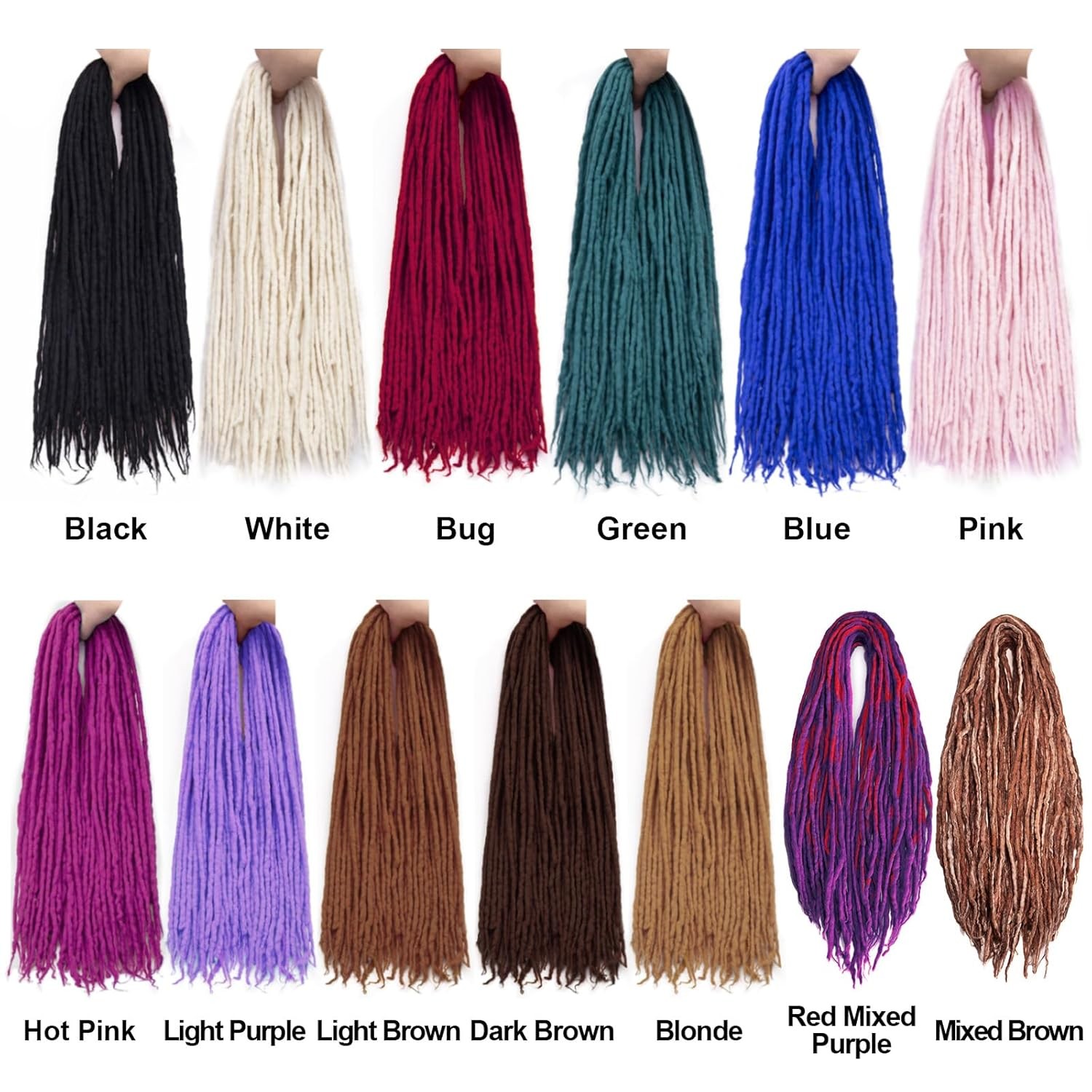 22″ Wool Double Ended Dreadlock Extensions – 15 Strands Mixed Brown Hippie Style