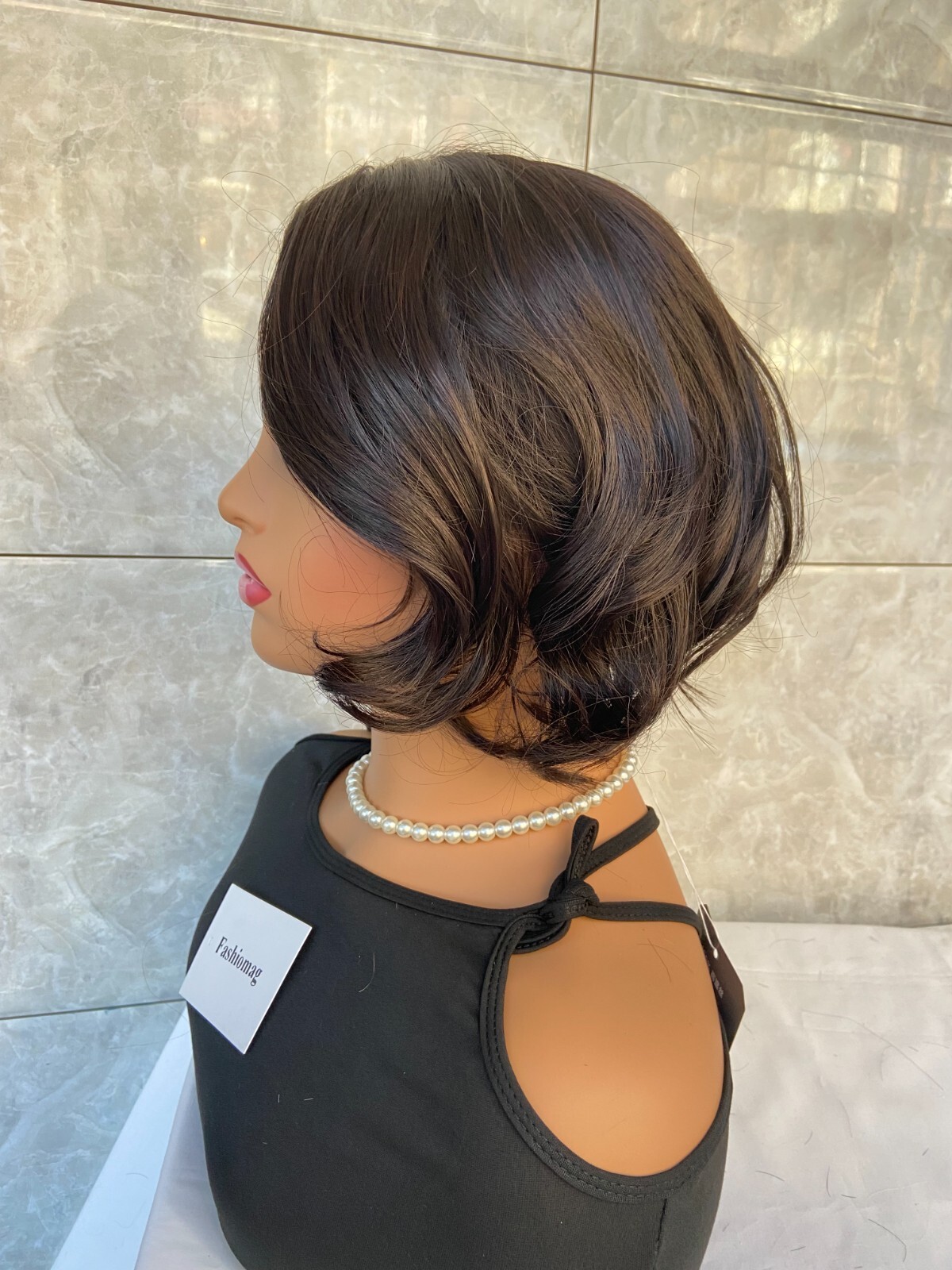 Side Part Dark Brown Wavy 100% Human Hair Blend Heat Ok Wigs Women Natural Soft
