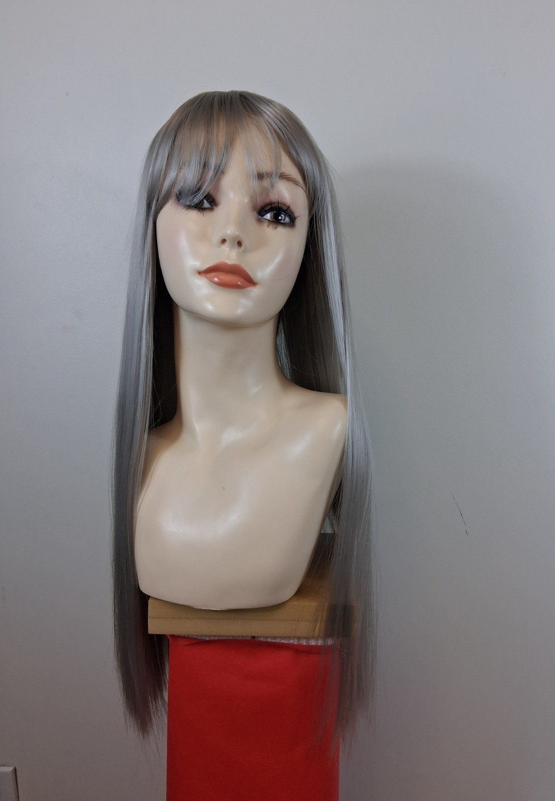 Long Straight wig with Air Bangs High Temperature Synthetic Fiber Heat Resistant