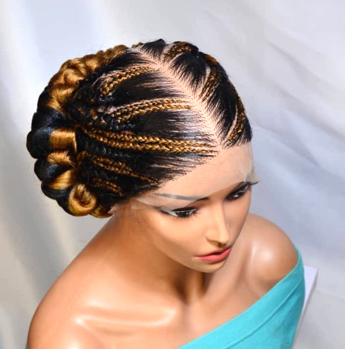 Handmade Cornrow Bun Braided Wig. Full Lace Cap.