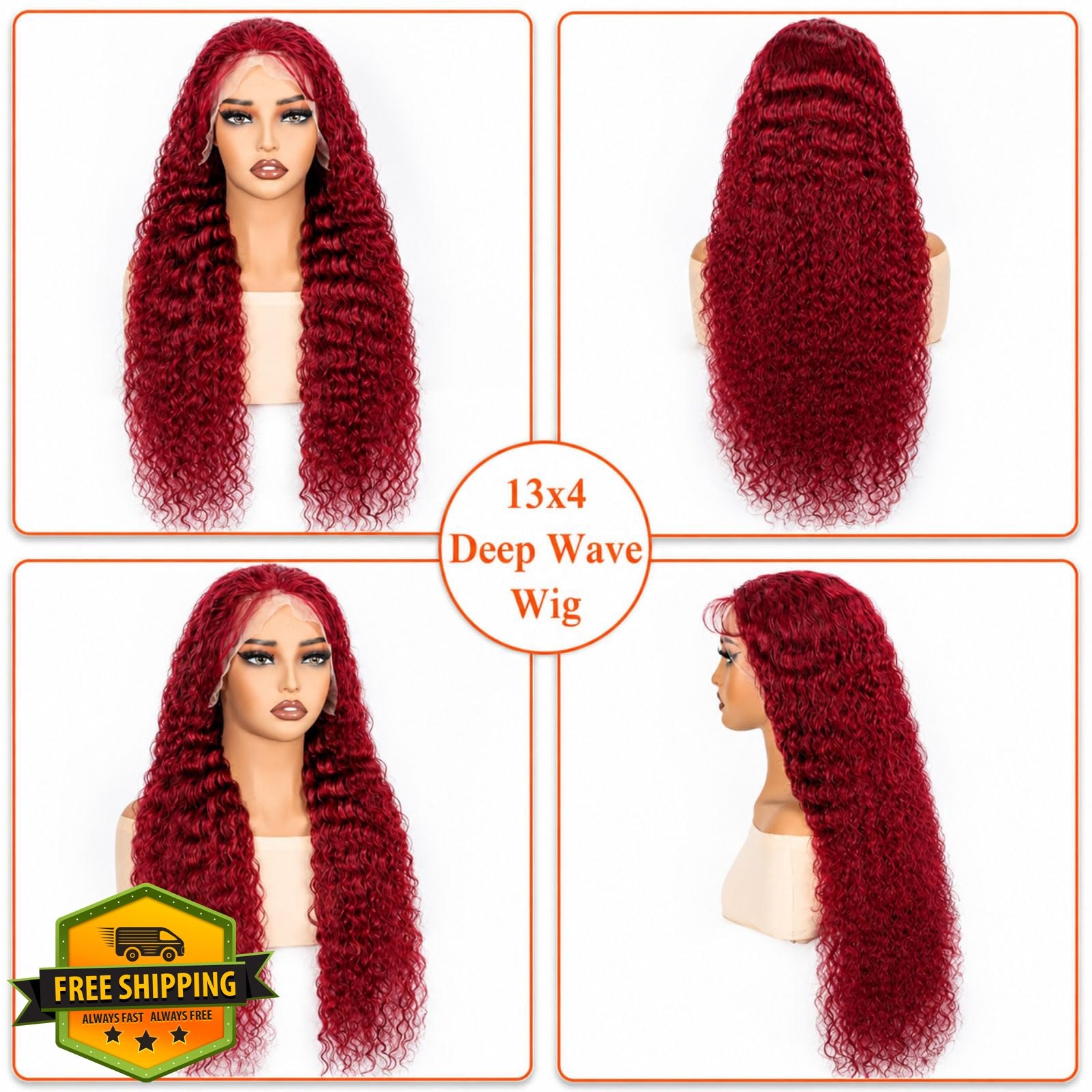 PREMAY 22 Inch Burgundy Lace Front Wig Human Hair