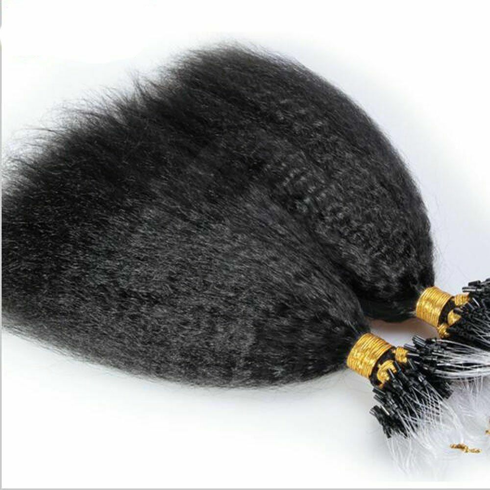 Kinky Straight Micro Loop Ring Human Hair Extension Coarse Yaki Brazilian Hair