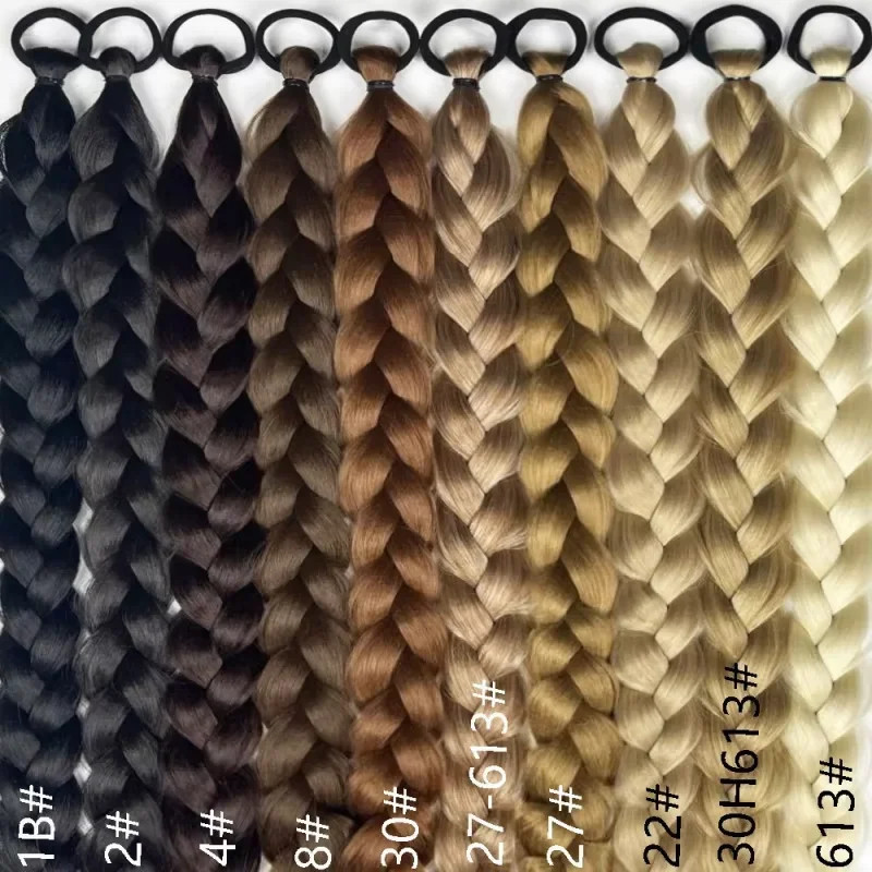 Long Braided Ponytail Hair Extensions Synthetic Hair With Elastic Band For Women