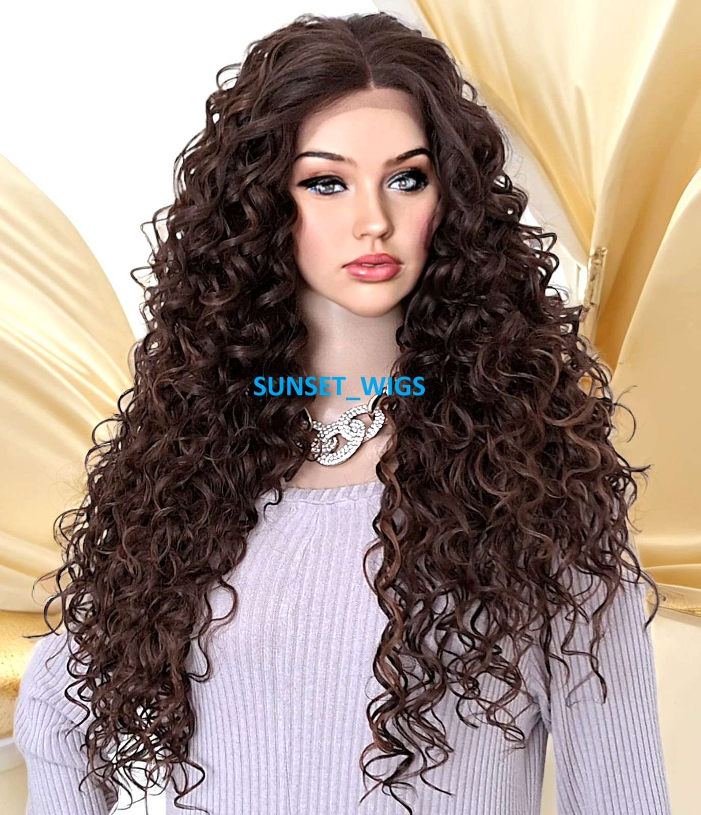 33″ FREE HAIR PART LACE FRONT WIG LONG CURLY LAYERED BROWN AUBURN MIX #F4.30 NWT