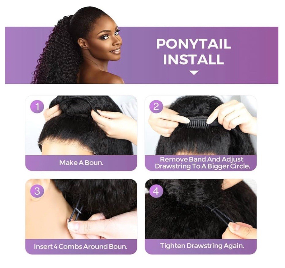Kinky Curly Half Wig Human Hair 200 Density 3 In 1 Drawstring Seamless 24” Wig