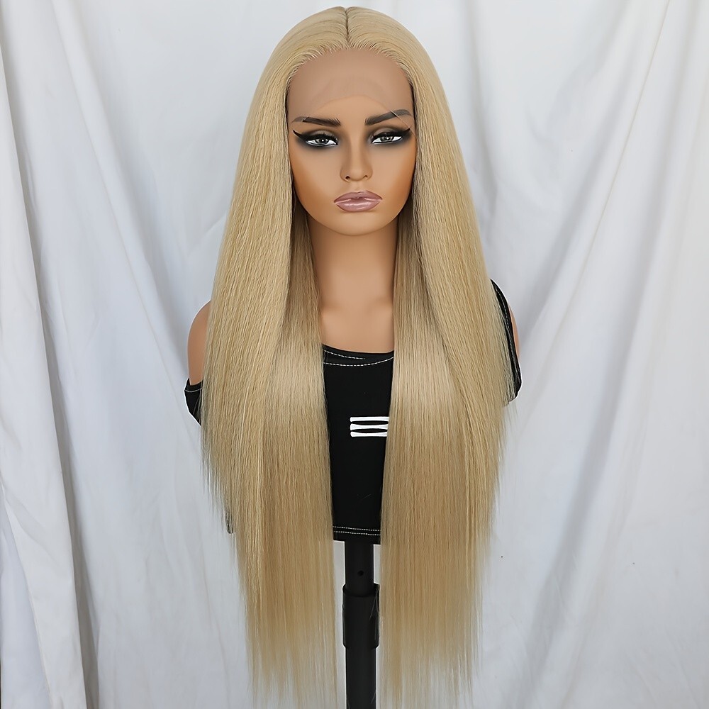 Platinum Blonde Lace Front Wigs Pre Plucked Long Straight Hair Women Party Soft