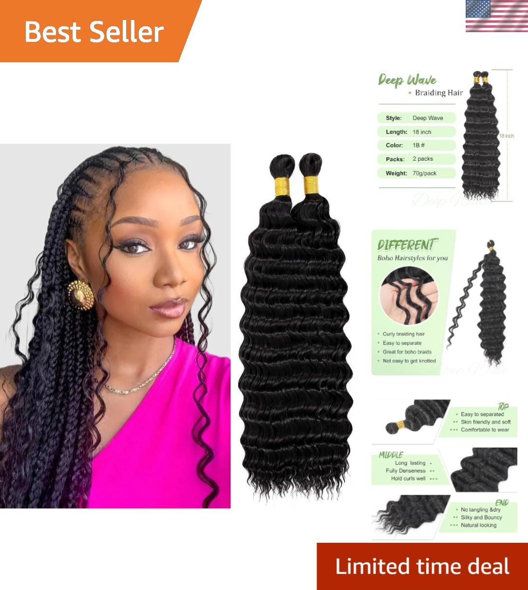 Luxurious Long Curly 18 Inch Crochet Hair – 2 Packs for Fabulous Boho Braids