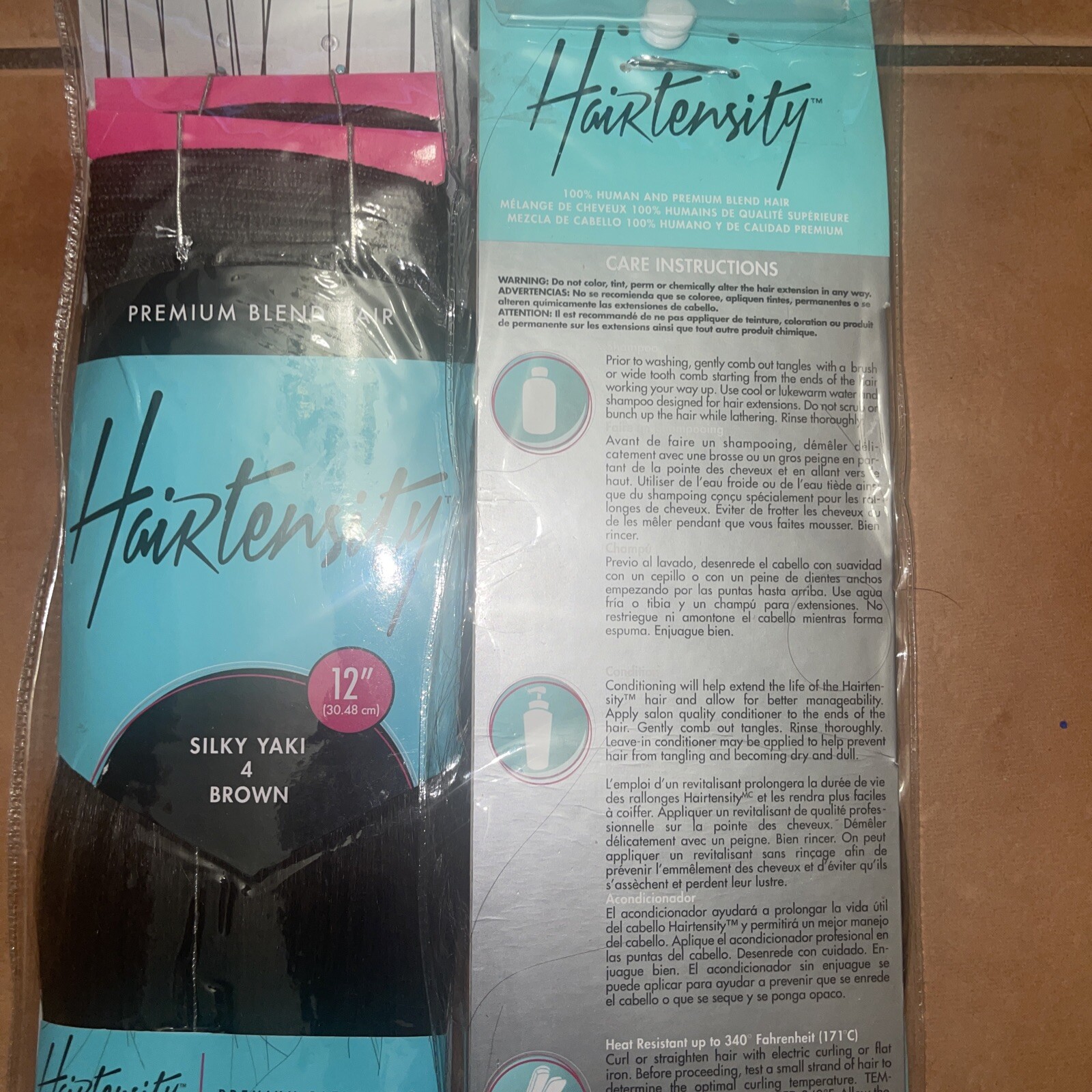 NEW Hairtensity premium blend hair extensions. Silky Yaki 4 Brown 12”. Set Of 2