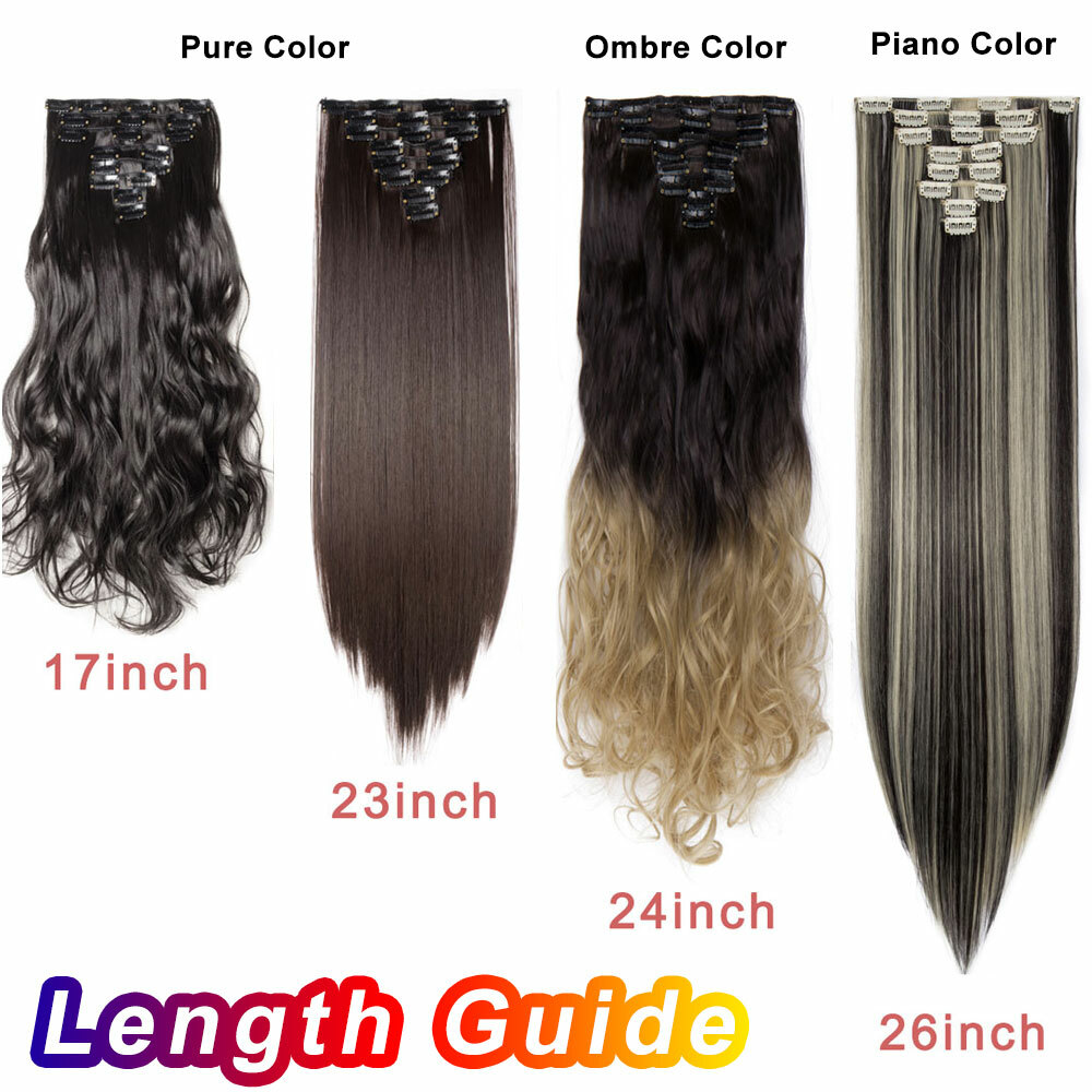 Clip In Real Natural Like Human Thick Long Wavy Curly Straight Hair Extensions H