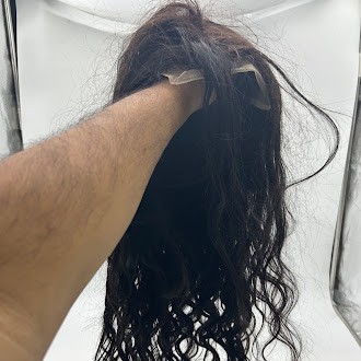 LONG BLACK CURLY WIG 100% HUMAN HAIR 3D EYELASHES WIG CAP – BLACK