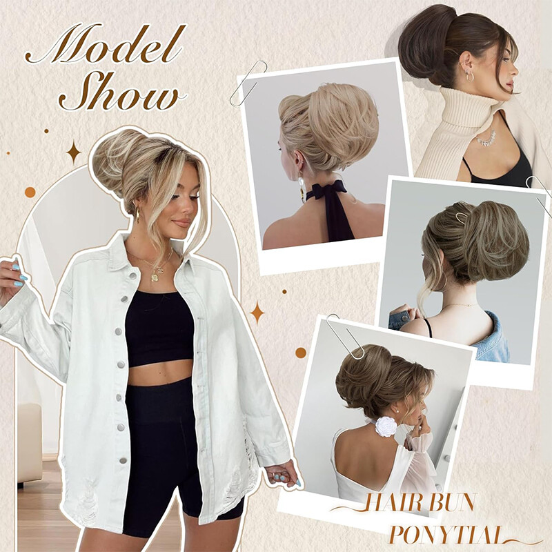 LARGE THICK Straight Scrunchie Comb Clip Bun Updo Lady Hair Piece Extensions US