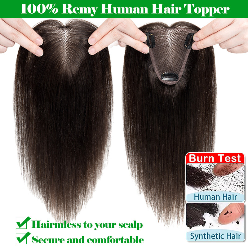 Free Part Clip In 100% Remy Human Hair Piece Top Topper Hand-Tied Lace Hairpiece