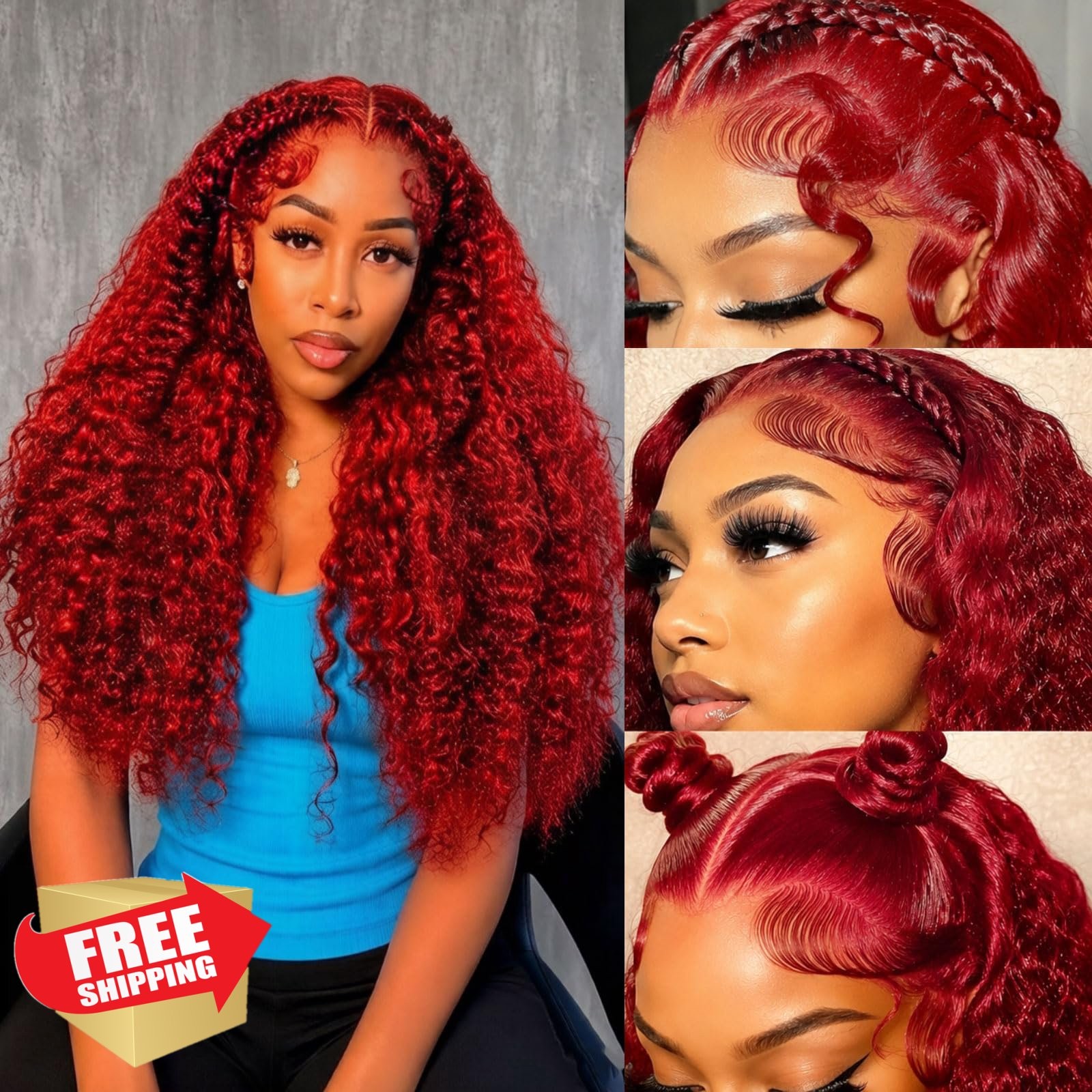 PREMAY 22 Inch Burgundy Lace Front Wig Human Hair