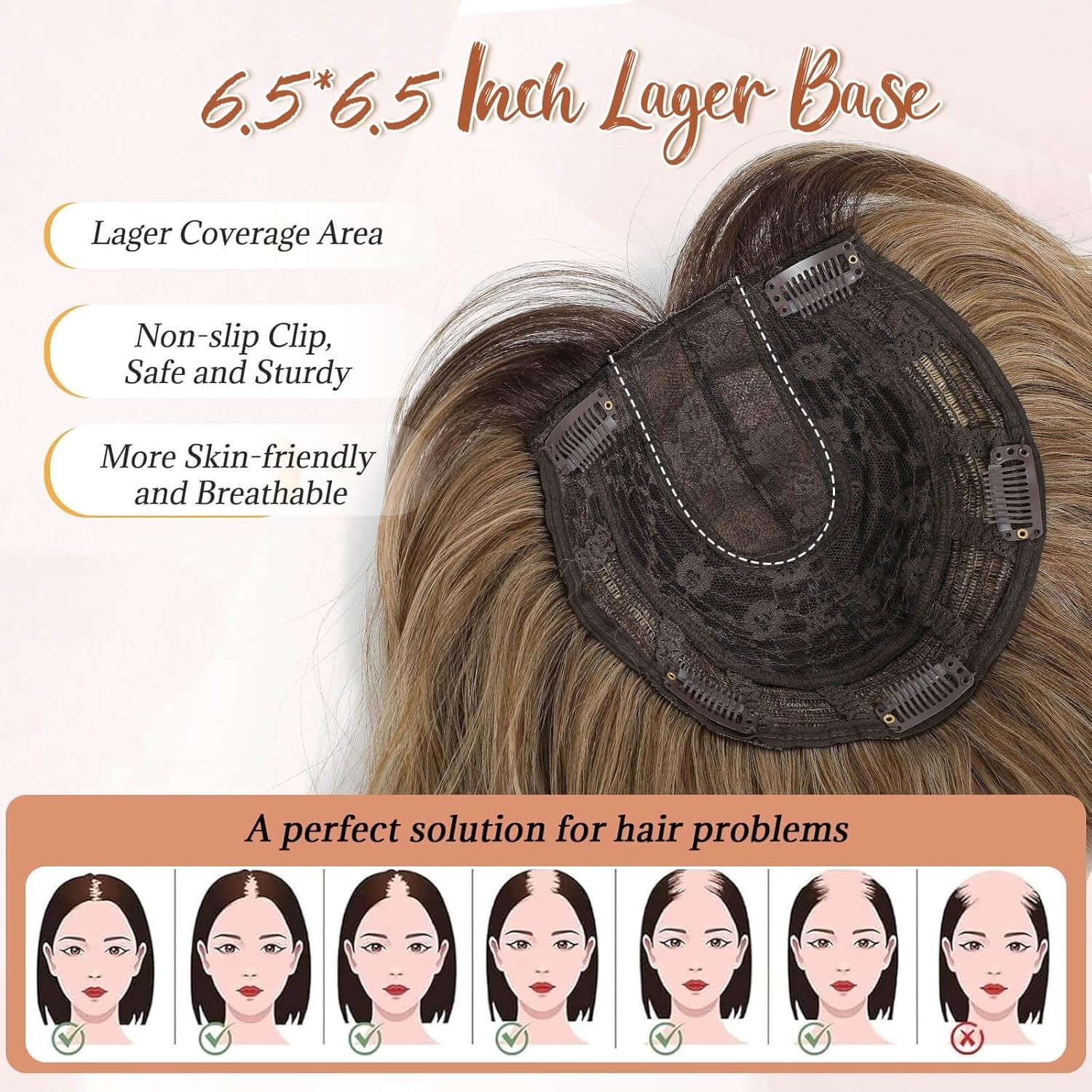 Ombre Light Brown to Blonde Dark Roots Short Wavy 14in Women Hair Topper