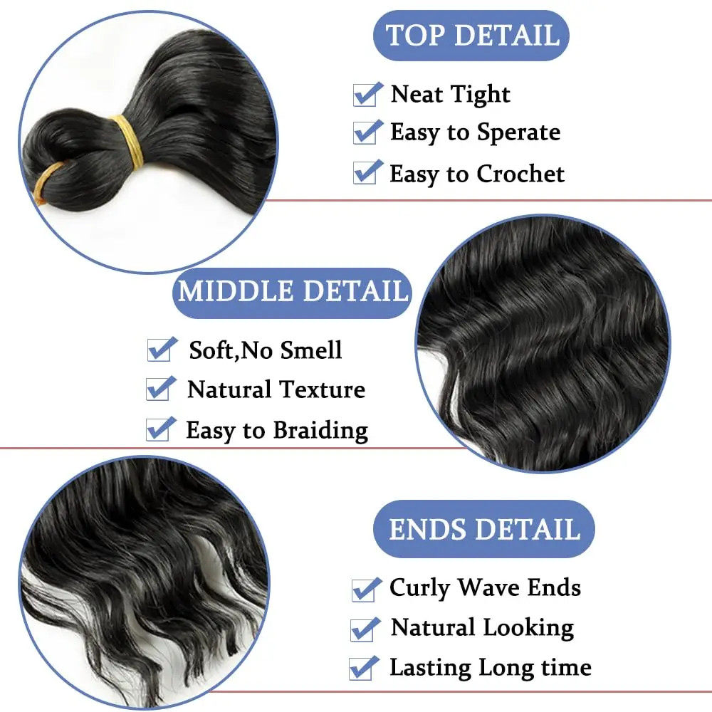 Deep Wave Hair Bundles Synthetic Long Curly Ocean Wave Crochet Braiding Hair