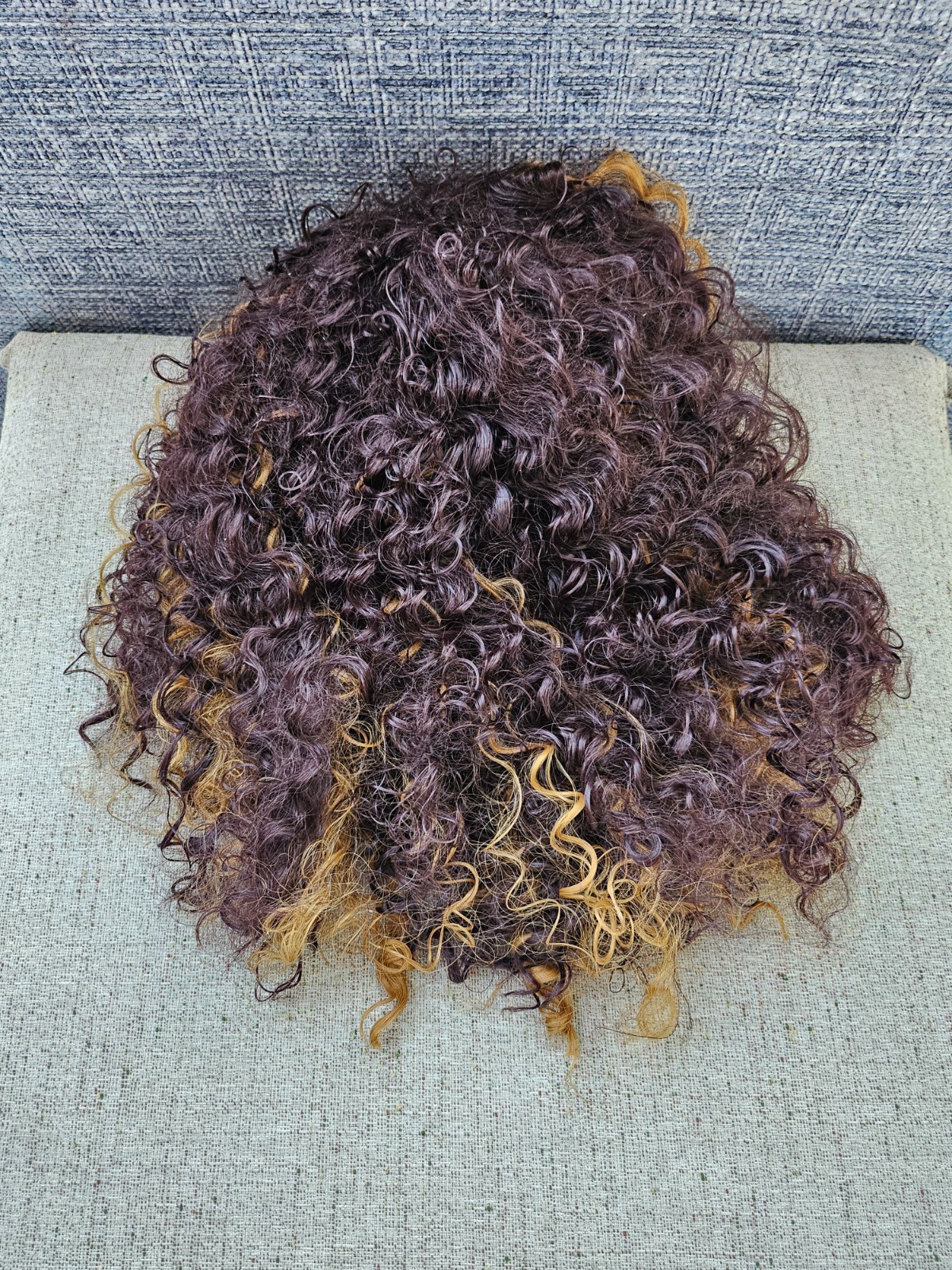 Women Wig Vintage Lazy Style High Temperature Fiber Golden Gradient Long Curly