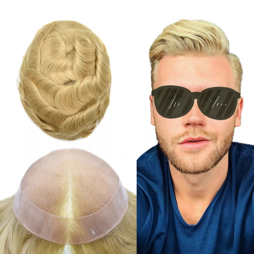 Mens Toupee Fine Mono Hairpiece Poly Skin Hair System Pu Replacement WigCustom-m