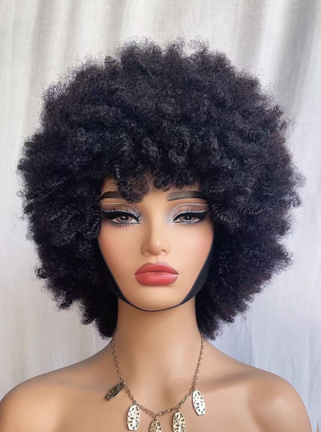 Afro Kinky Curly Short Wig 100% Brazilian Human Hair 200% Density None Lace Wigs