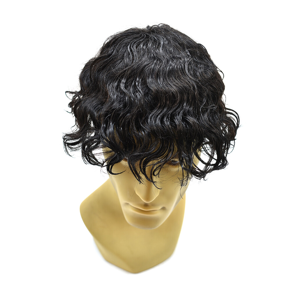 Mens Toupee Afro Curly Black Human Hairpiece Durable Mono Lace Wigs System AAA-1