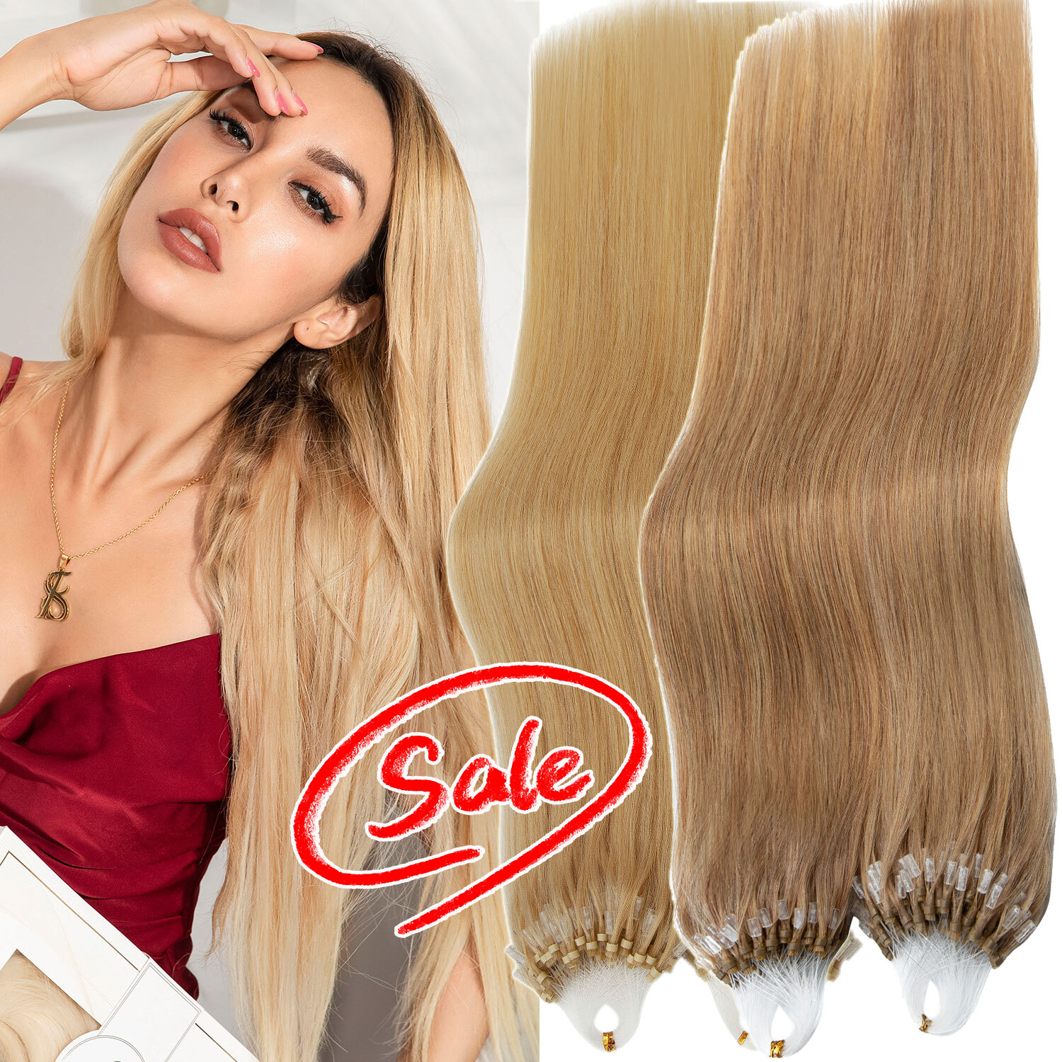 Micro Ring Loop Beads Tip 100%Remy Human Hair Extensions Thick 50G-400G Balagage