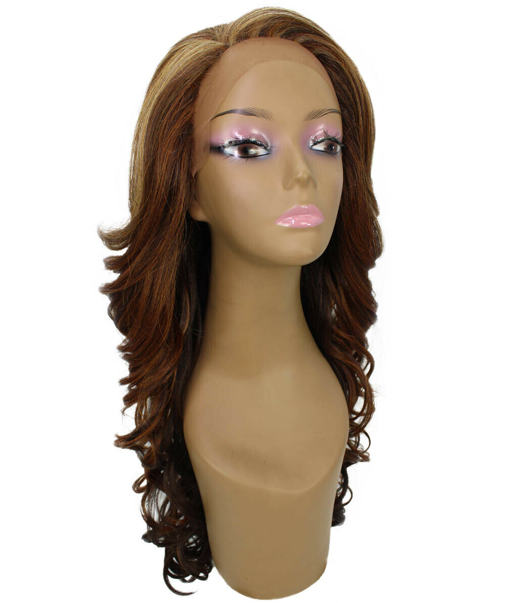 Kendra Wavy 24.5″ Long 13×2.5 Hand-Tied Lace Front Wig, Auburn Brown Blend