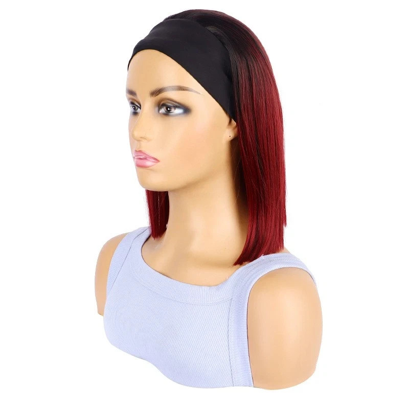 Short Straight Ombre Burgundy Headband Hair Bob Wig Women Synthetic Daily Party