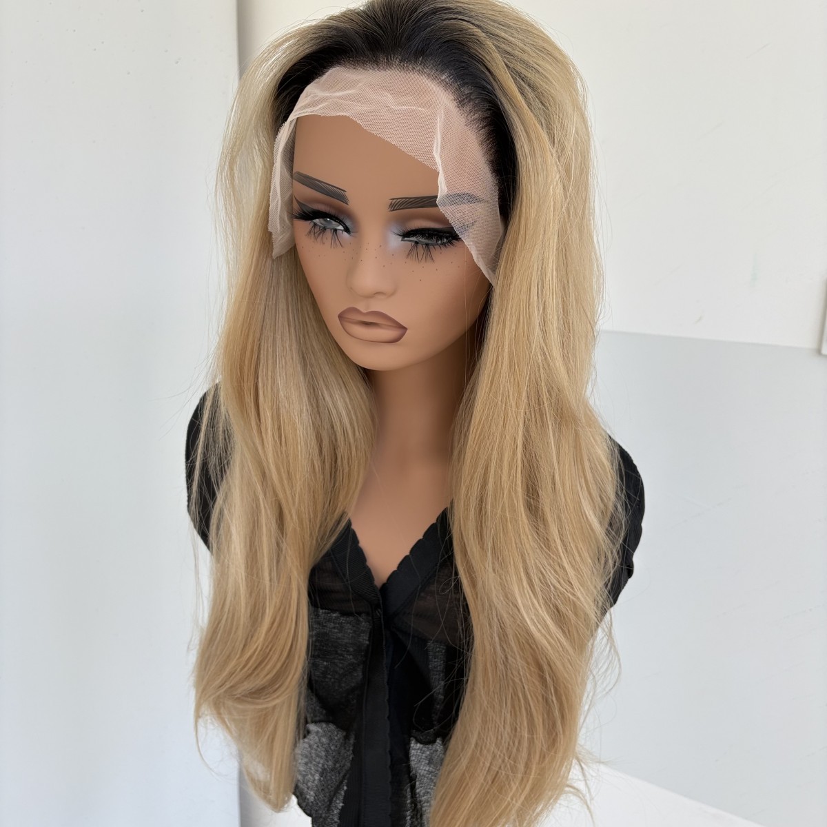 Blended blonde Synthetic Hair Frontal Lace Wig Natural Long Straight
