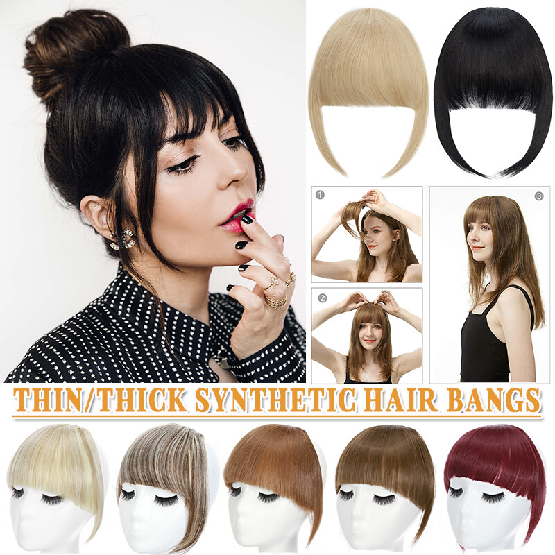 Topper Neat Fringe Bangs Clip in Hair Extension Fake Hairpiece Real As Human US