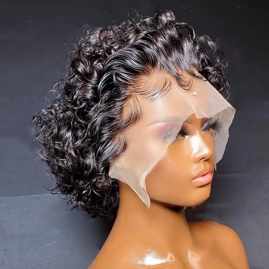 Short Curly Front Lace Full Head Wig for Women Fashion European American Style