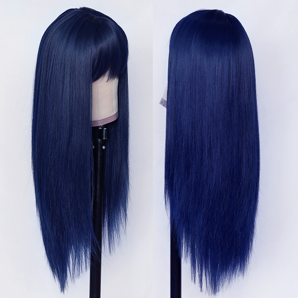Blue Synthetic Hair Party Wigs Silk Top Bangs No Lace Wig Fashion Women Cosplay