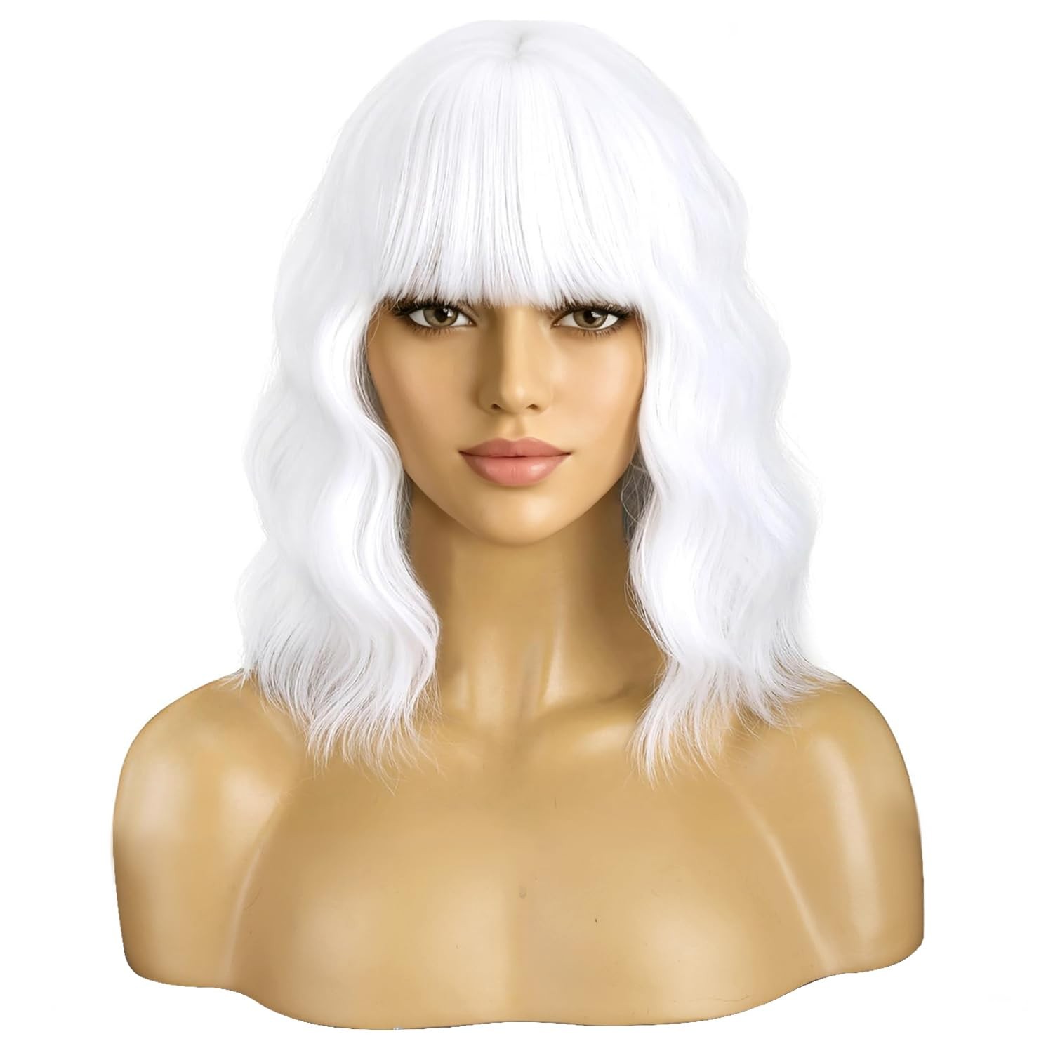 14 Inches White Wig with Bangs Short Curly White Wigs for Women Daily Party H…