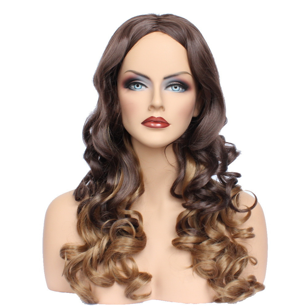 Classic Cap women Synthetic curly Long Brown/Goden Brown full wig HengFeng ZP21